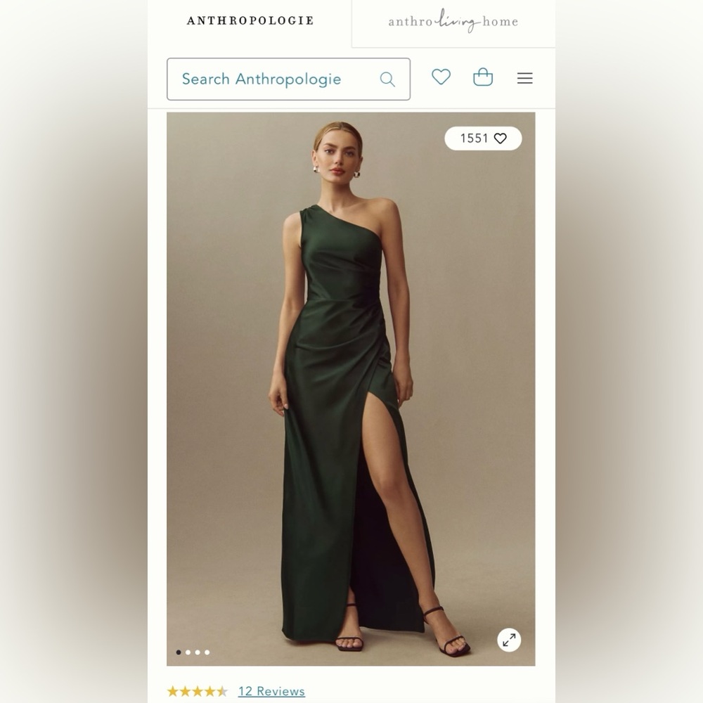 BHLDN Scottie One-Shoulder Side-Slit Stretch Satin Maxi Dress. New With Tags.
